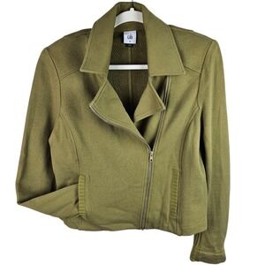 Cabi Moto Jacket M Olive Green Knit Zip‎ Front Lightweight Casual Coat